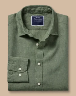 Casual Shirts|Extra Slim Fit Shirts<Charles Tyrwhitt Pure Linen Shirt - Green Olive