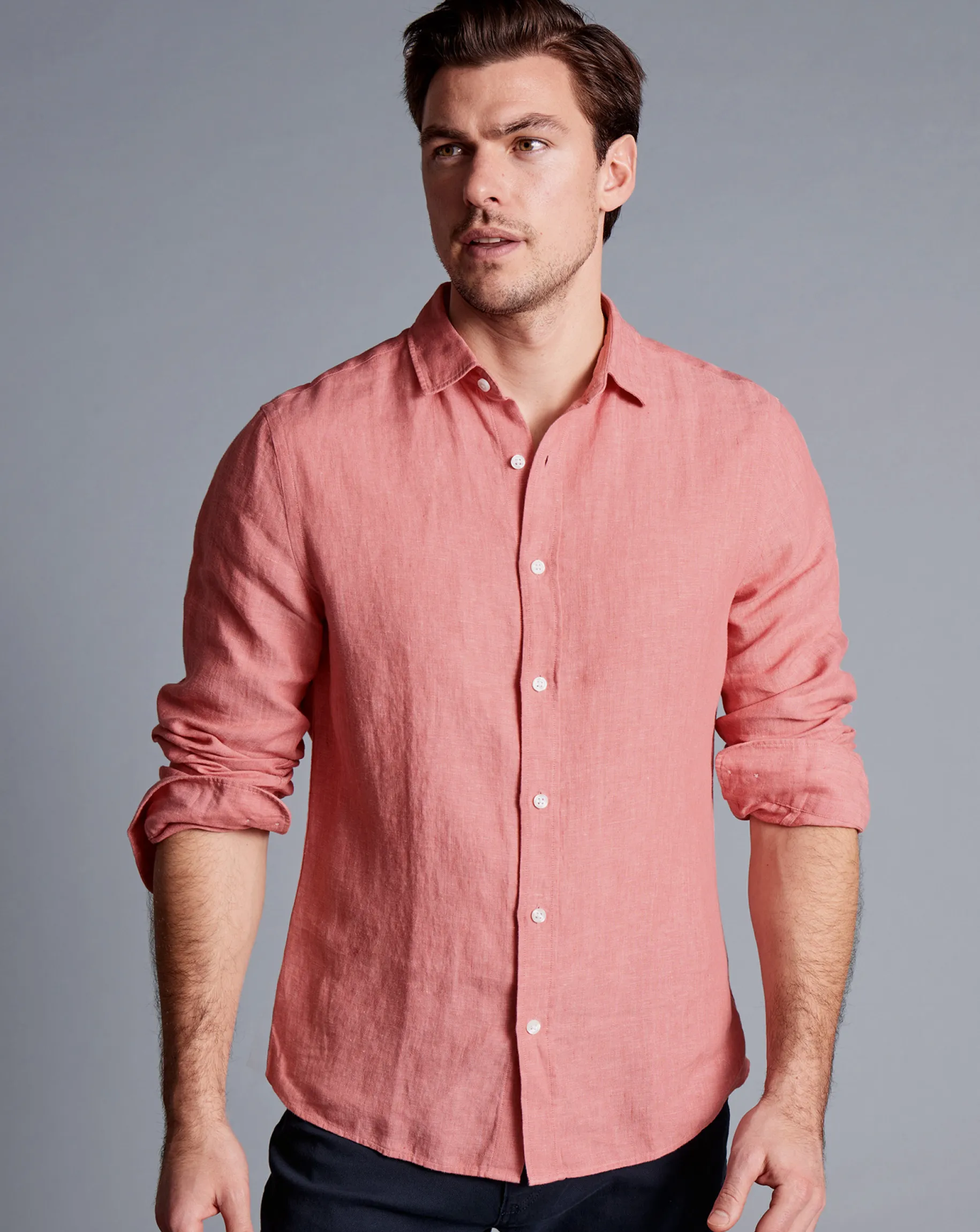Casual Shirts|17"<Charles Tyrwhitt Pure Linen Shirt - Salmon Pink