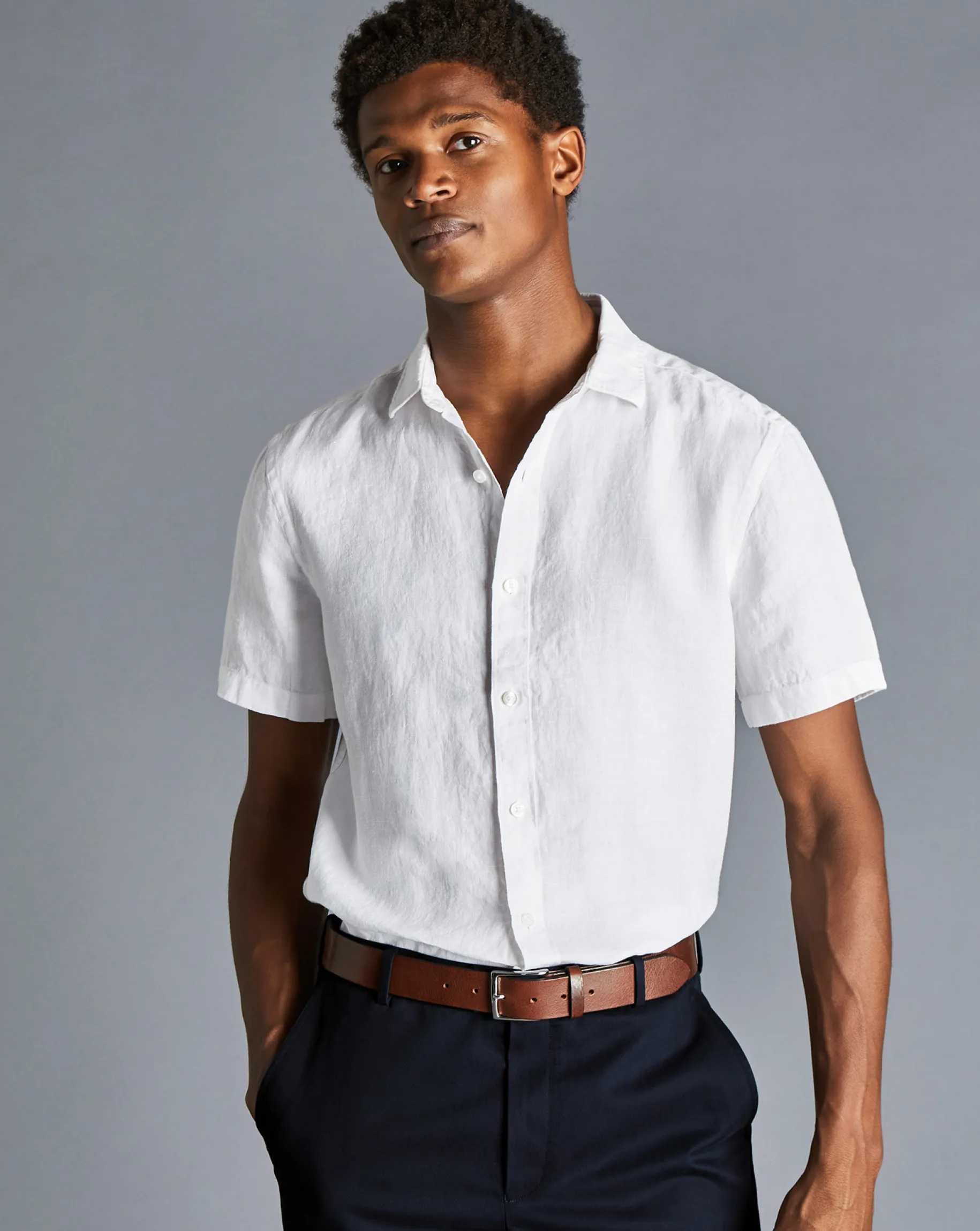 Short Sleeve Shirts|Casual Shirts<Charles Tyrwhitt Pure Linen Short Sleeve Shirt - White