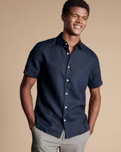 Short Sleeve Shirts|Casual Shirts<Charles Tyrwhitt Pure Linen Short Sleeve Shirt - Navy