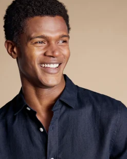 Short Sleeve Shirts|Casual Shirts<Charles Tyrwhitt Pure Linen Short Sleeve Shirt - Navy