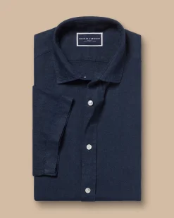 Short Sleeve Shirts|Casual Shirts<Charles Tyrwhitt Pure Linen Short Sleeve Shirt - Navy
