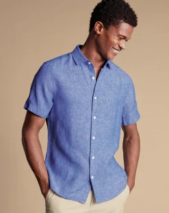 Short Sleeve Shirts|Casual Shirts<Charles Tyrwhitt Pure Linen Short Sleeve Shirt - Cobalt Blue