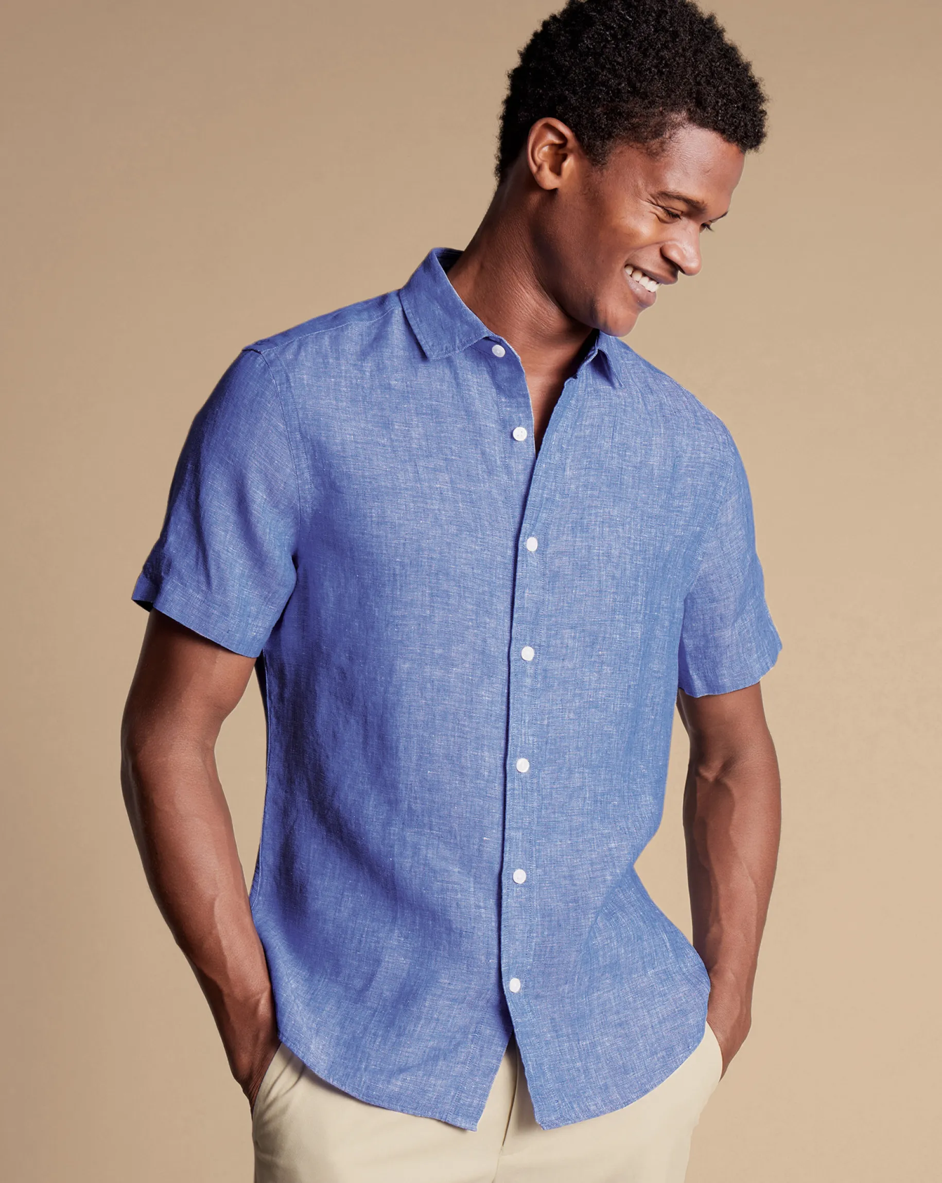 Short Sleeve Shirts|Casual Shirts<Charles Tyrwhitt Pure Linen Short Sleeve Shirt - Cobalt Blue