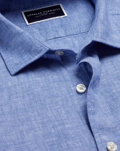 Short Sleeve Shirts|Casual Shirts<Charles Tyrwhitt Pure Linen Short Sleeve Shirt - Cobalt Blue