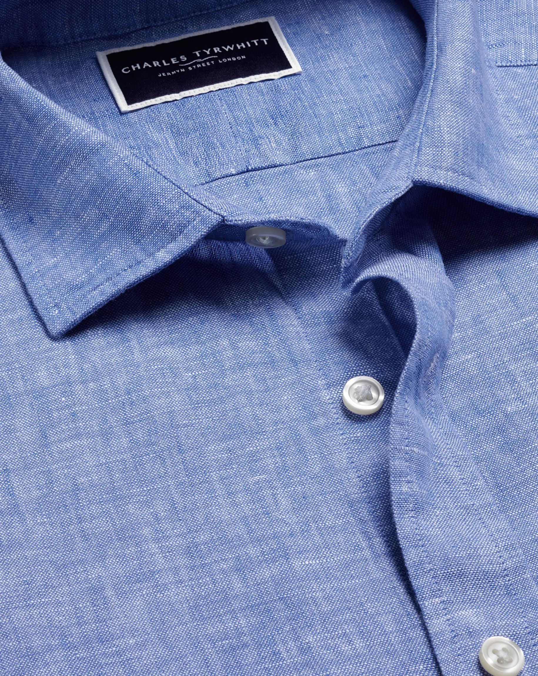 Short Sleeve Shirts|Casual Shirts<Charles Tyrwhitt Pure Linen Short Sleeve Shirt - Cobalt Blue