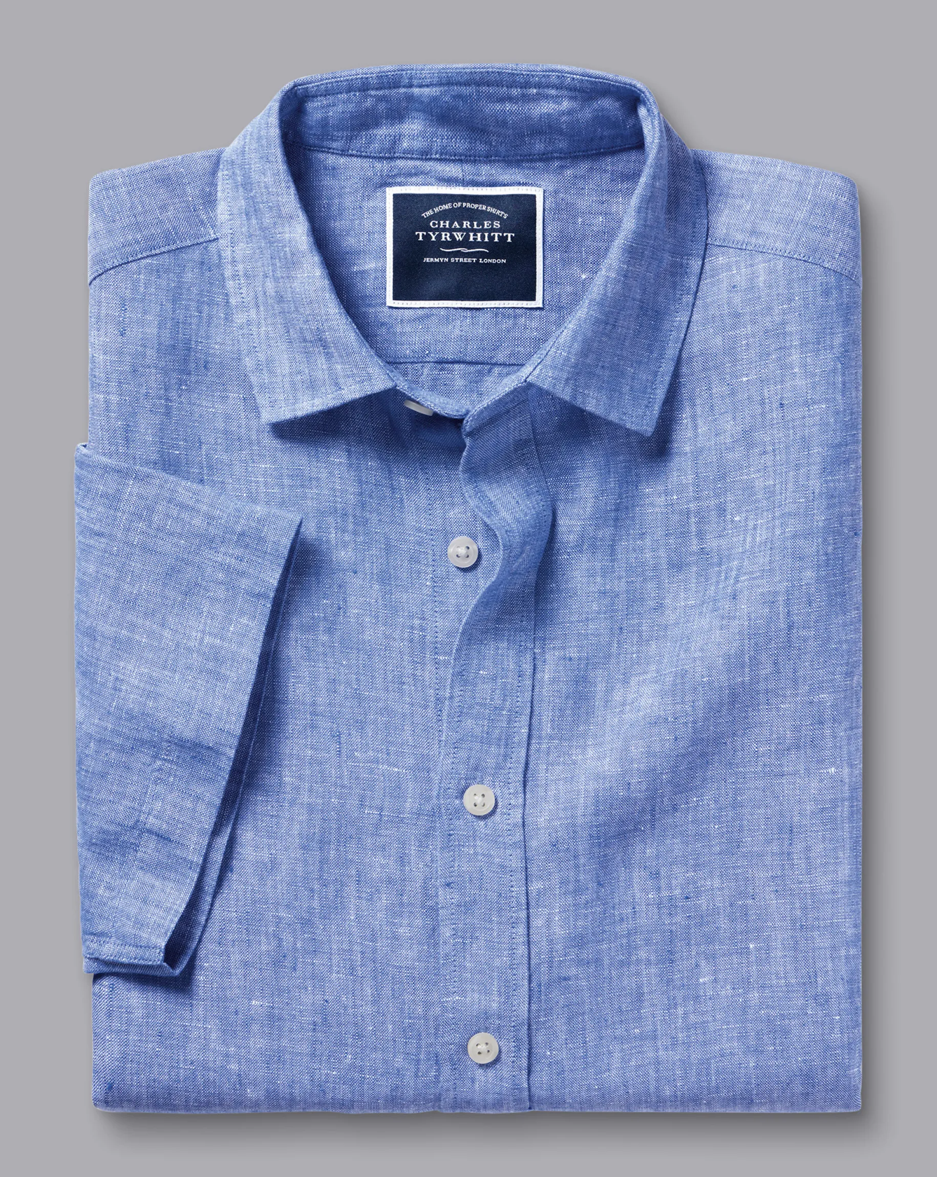 Short Sleeve Shirts|Casual Shirts<Charles Tyrwhitt Pure Linen Short Sleeve Shirt - Cobalt Blue
