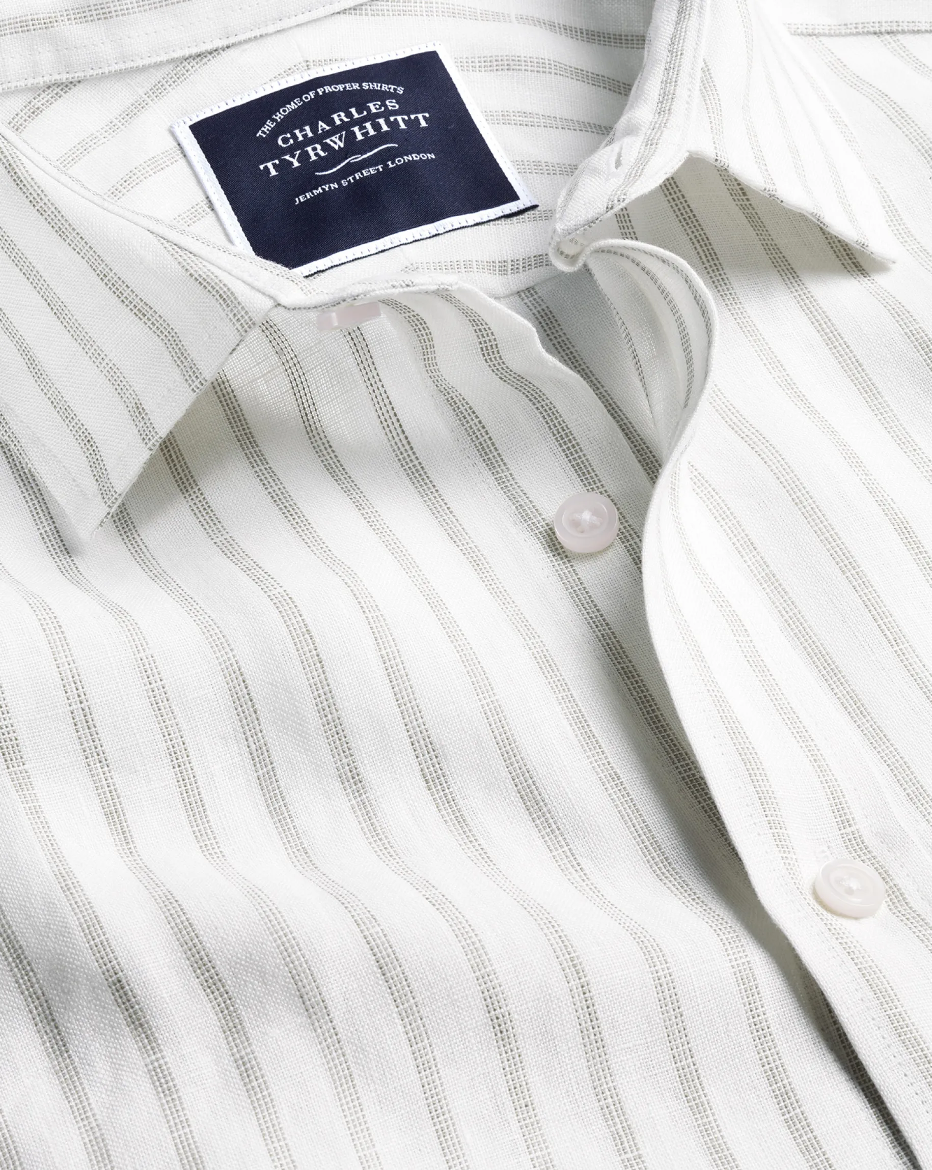 Shirt Sale|Casual Shirts<Charles Tyrwhitt Pure Linen Stripe Shirt - Limestone Limestone & White