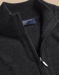 Grey Sweaters|Cardigans<Charles Tyrwhitt Pure Merino Full Zip-Through Cardigan - Grey Charcoal