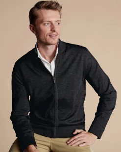 Grey Sweaters|Cardigans<Charles Tyrwhitt Pure Merino Full Zip-Through Cardigan - Grey Charcoal