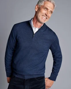 Quarter Zip Sweaters|Sweaters<Charles Tyrwhitt Pure Merino Quarter Zip Sweater - Ink Blue