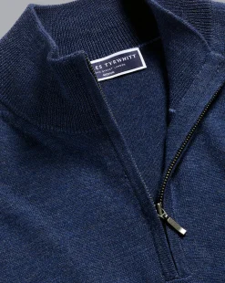 Quarter Zip Sweaters|Sweaters<Charles Tyrwhitt Pure Merino Quarter Zip Sweater - Ink Blue