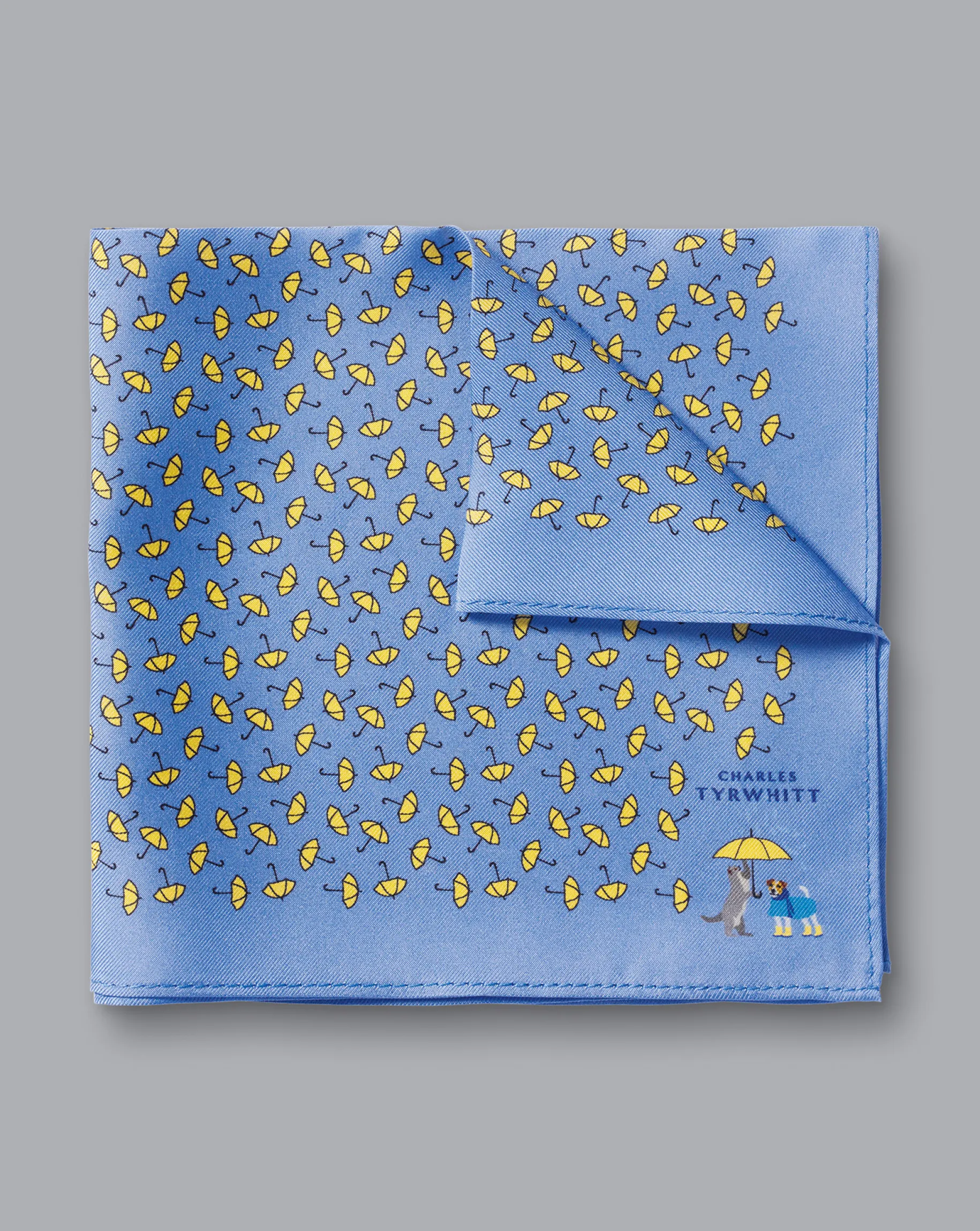 Accessories<Charles Tyrwhitt Raining Cats And Dogs Print Silk Pocket Square - Cornflower Blue