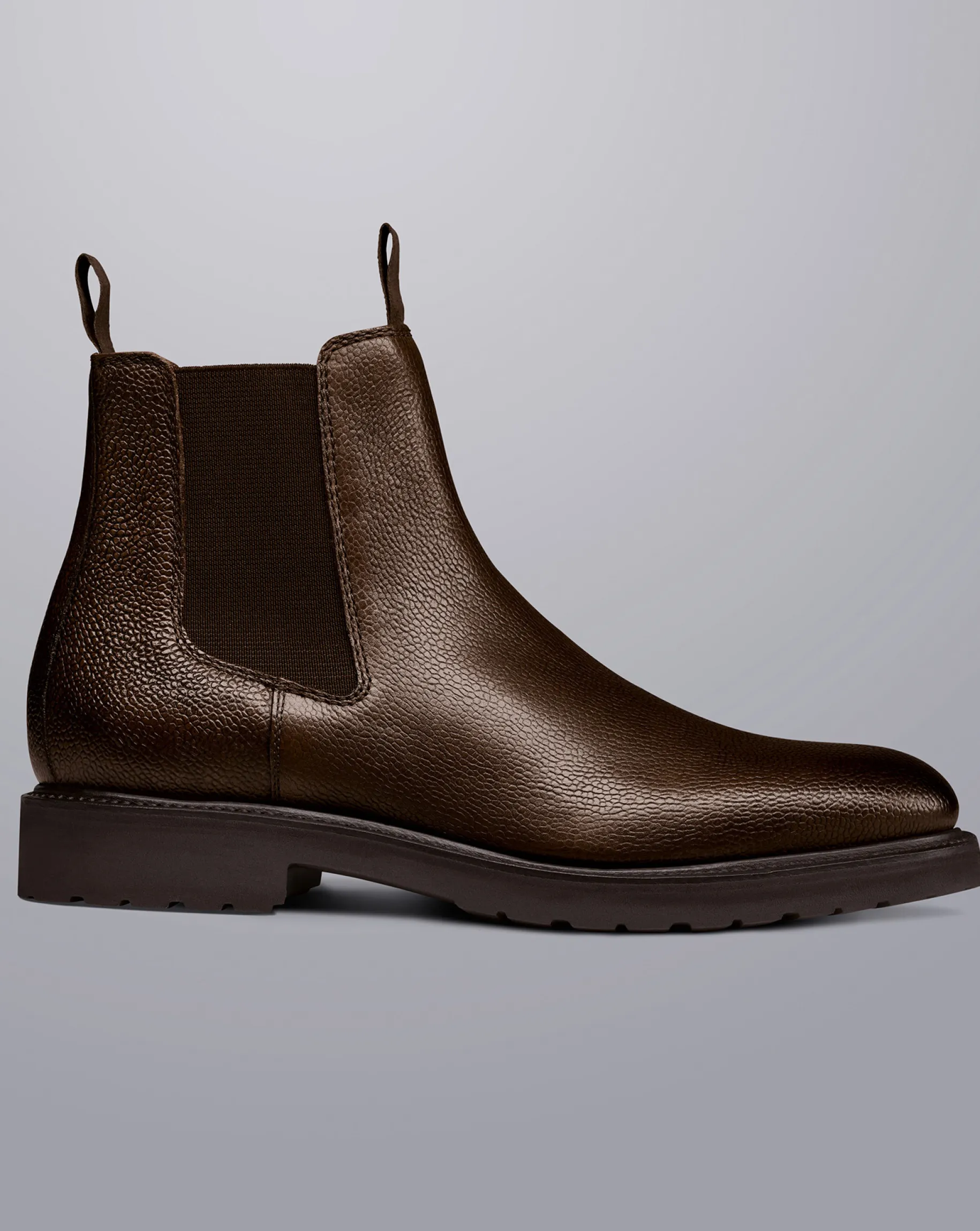 Boots|Brown Shoes<Charles Tyrwhitt Rubber Sole Grain Leather Chelsea Boots - Chocolate Brown