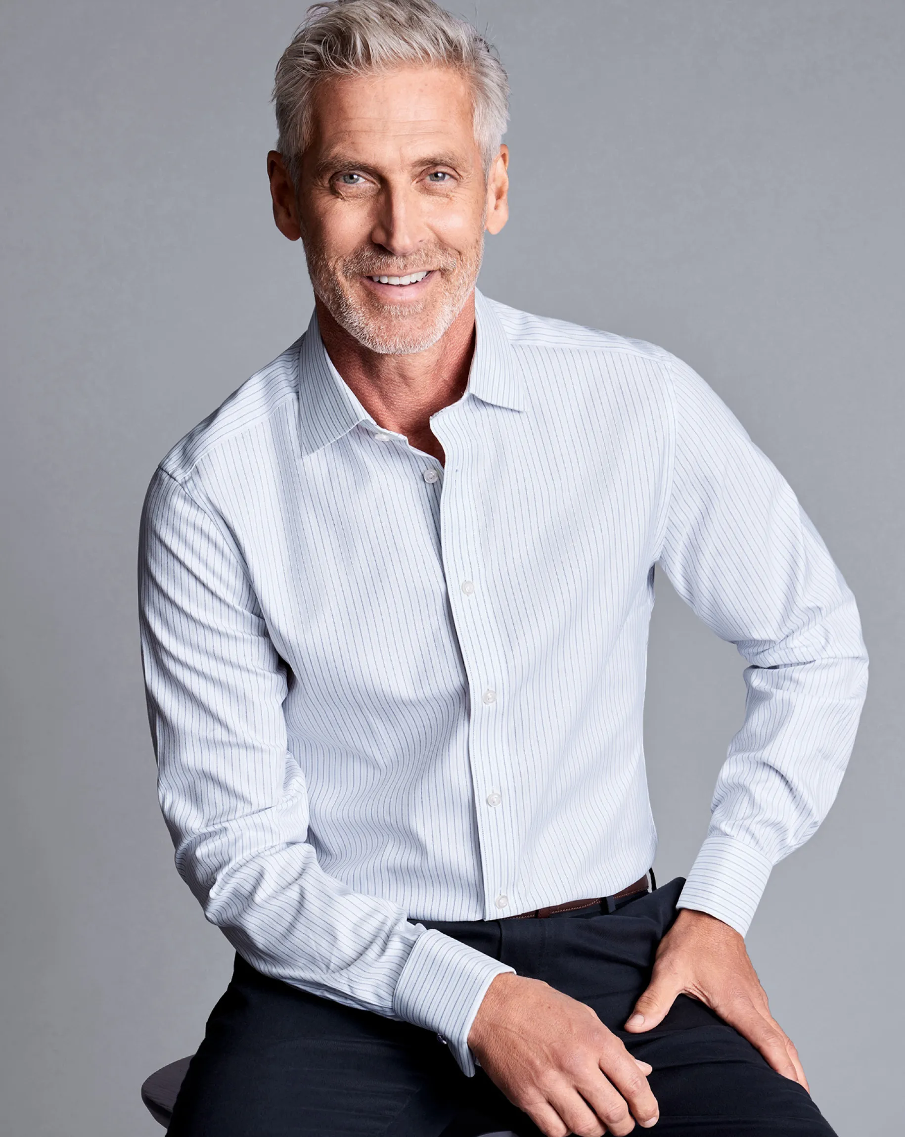 Shirt Sale|Dress Shirts<Charles Tyrwhitt Semi-Spread Collar Cotton Shadow Stripe Shirt - Blue Royal
