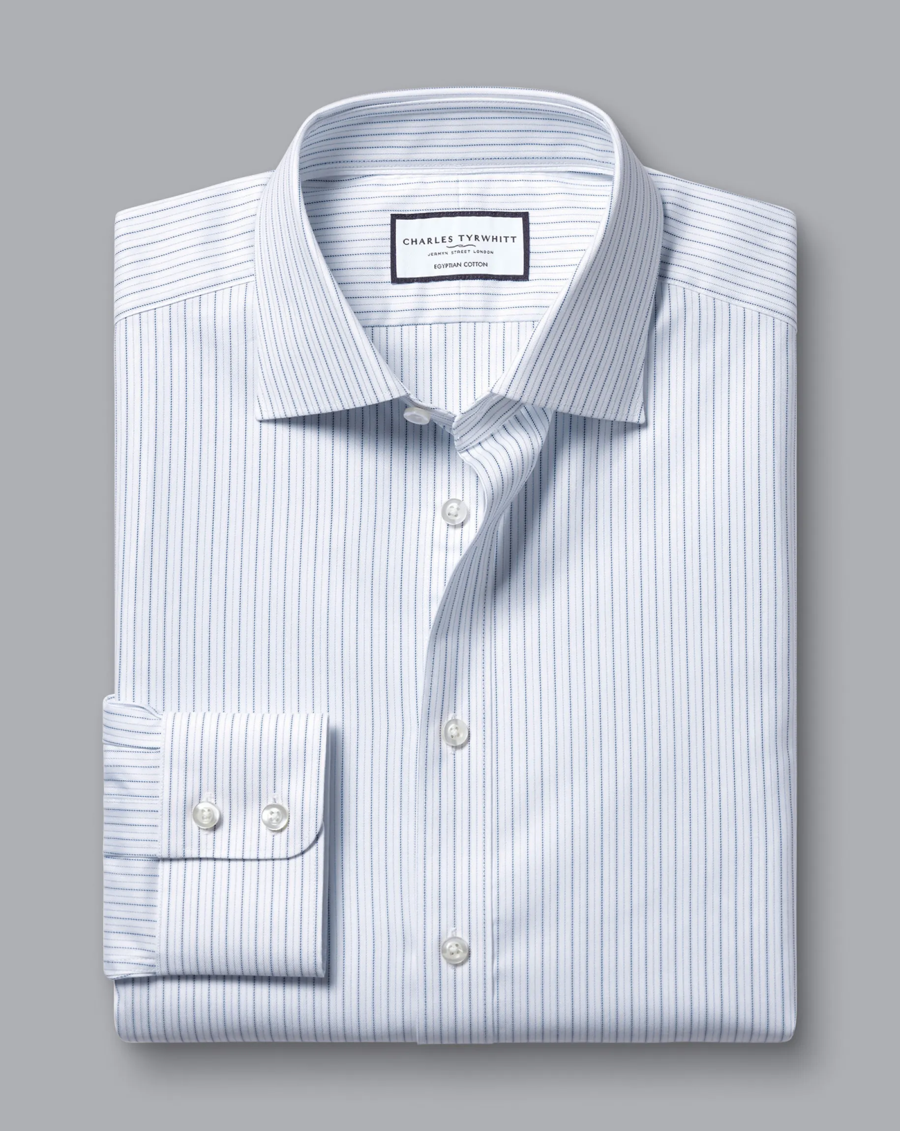 Shirt Sale|Dress Shirts<Charles Tyrwhitt Semi-Spread Collar Cotton Shadow Stripe Shirt - Blue Royal