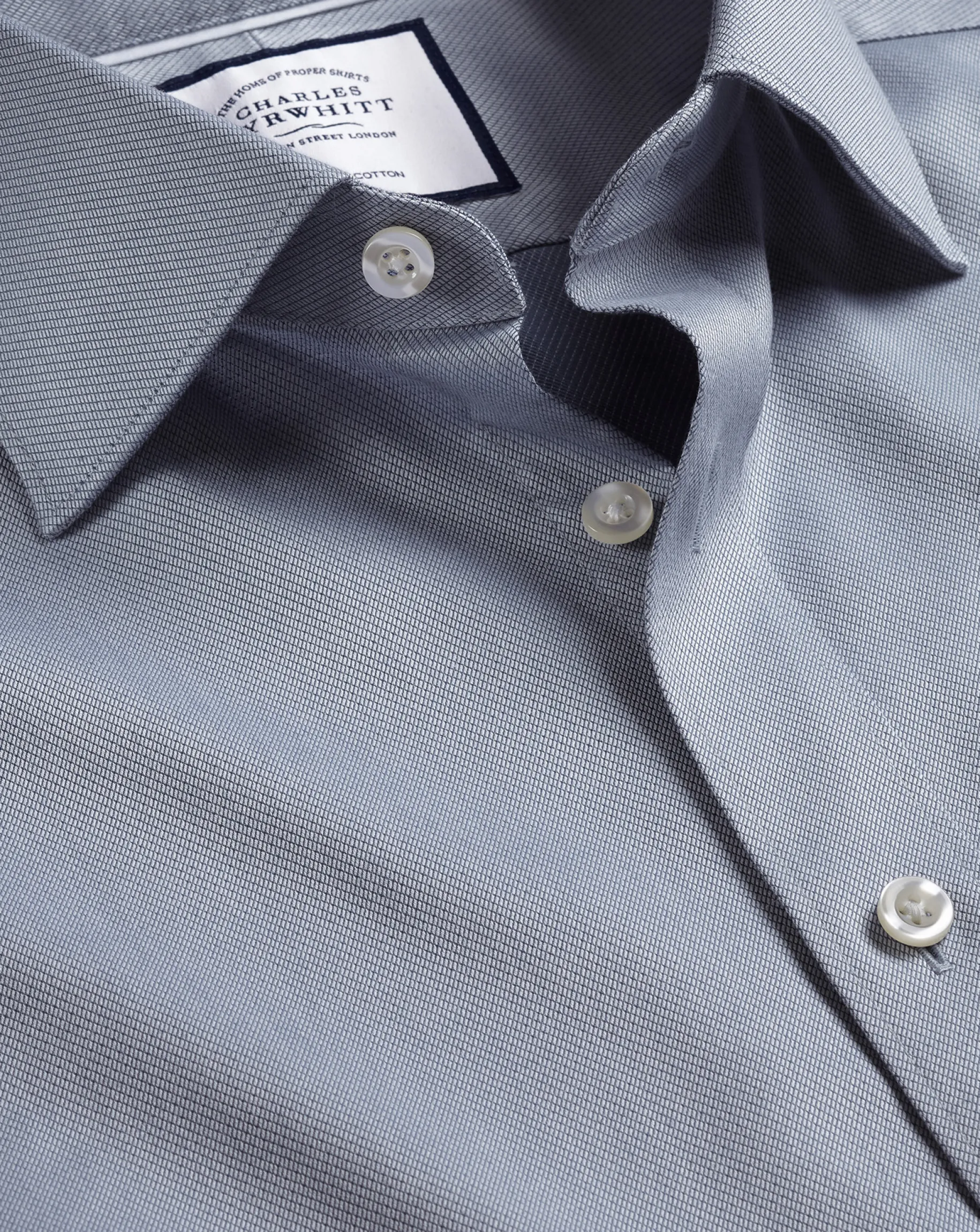 Shirt Sale|Dress Shirts<Charles Tyrwhitt Semi-Spread Collar Egyptian Cotton Hampton Weave Shirt - Steel Blue