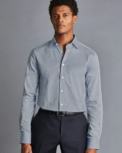 Shirt Sale|Dress Shirts<Charles Tyrwhitt Semi-Spread Collar Egyptian Cotton Hampton Weave Shirt - Steel Blue