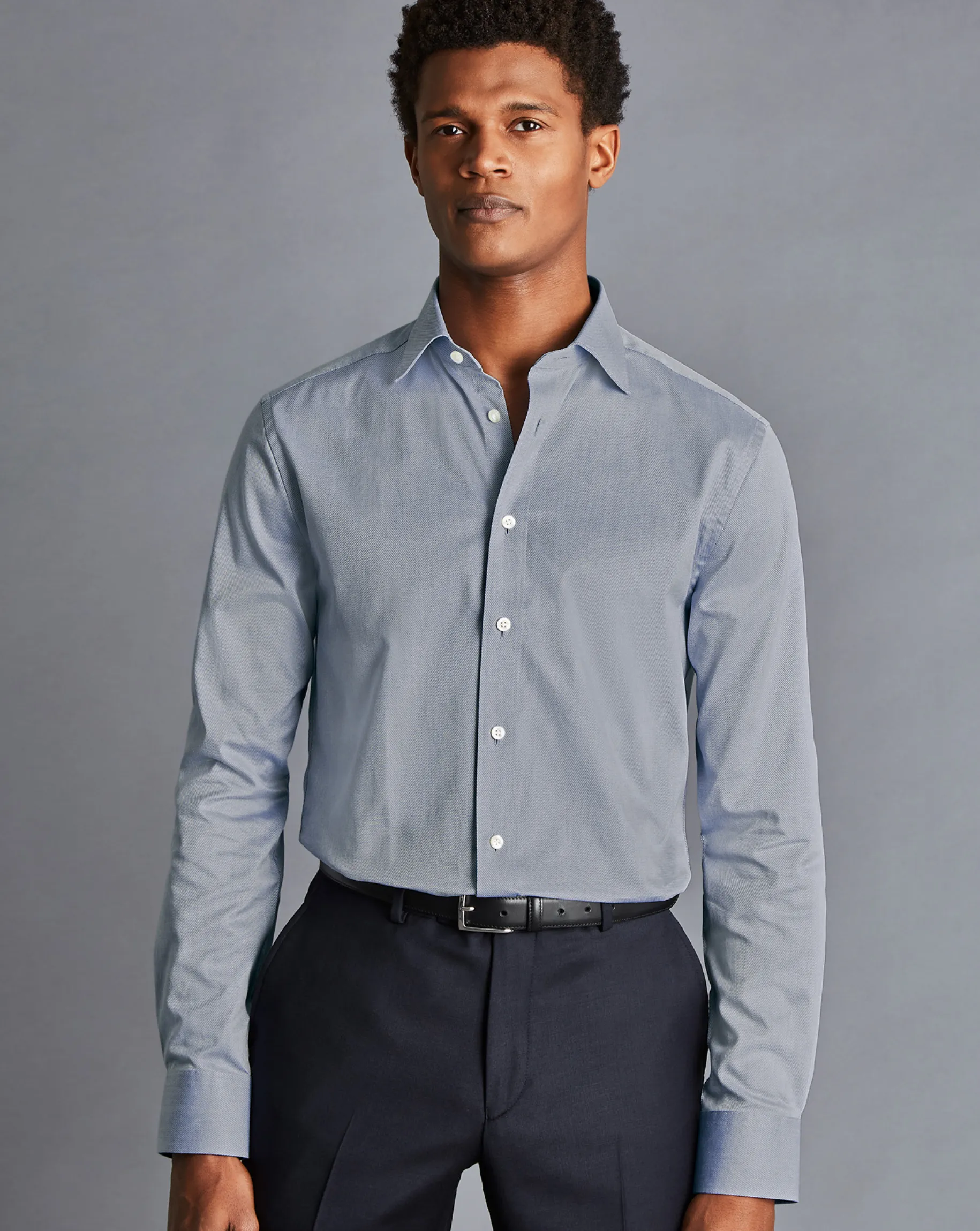 Shirt Sale|Dress Shirts<Charles Tyrwhitt Semi-Spread Collar Egyptian Cotton Hampton Weave Shirt - Steel Blue