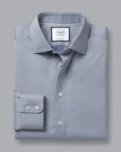 Shirt Sale|Dress Shirts<Charles Tyrwhitt Semi-Spread Collar Egyptian Cotton Hampton Weave Shirt - Steel Blue