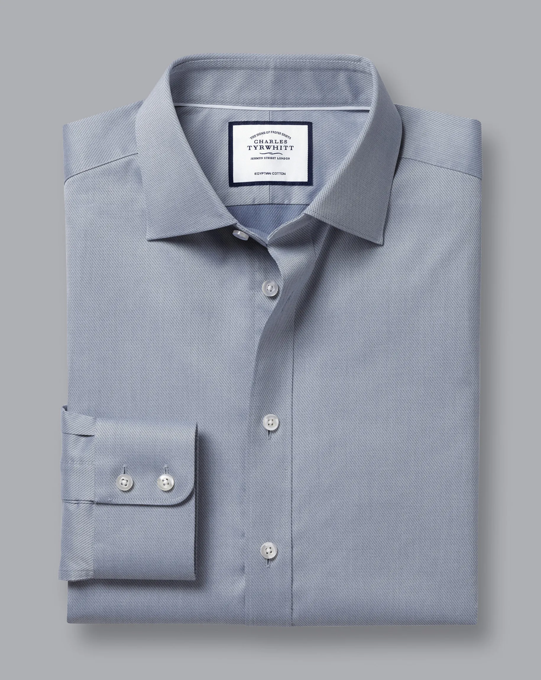 Shirt Sale|Dress Shirts<Charles Tyrwhitt Semi-Spread Collar Egyptian Cotton Hampton Weave Shirt - Steel Blue