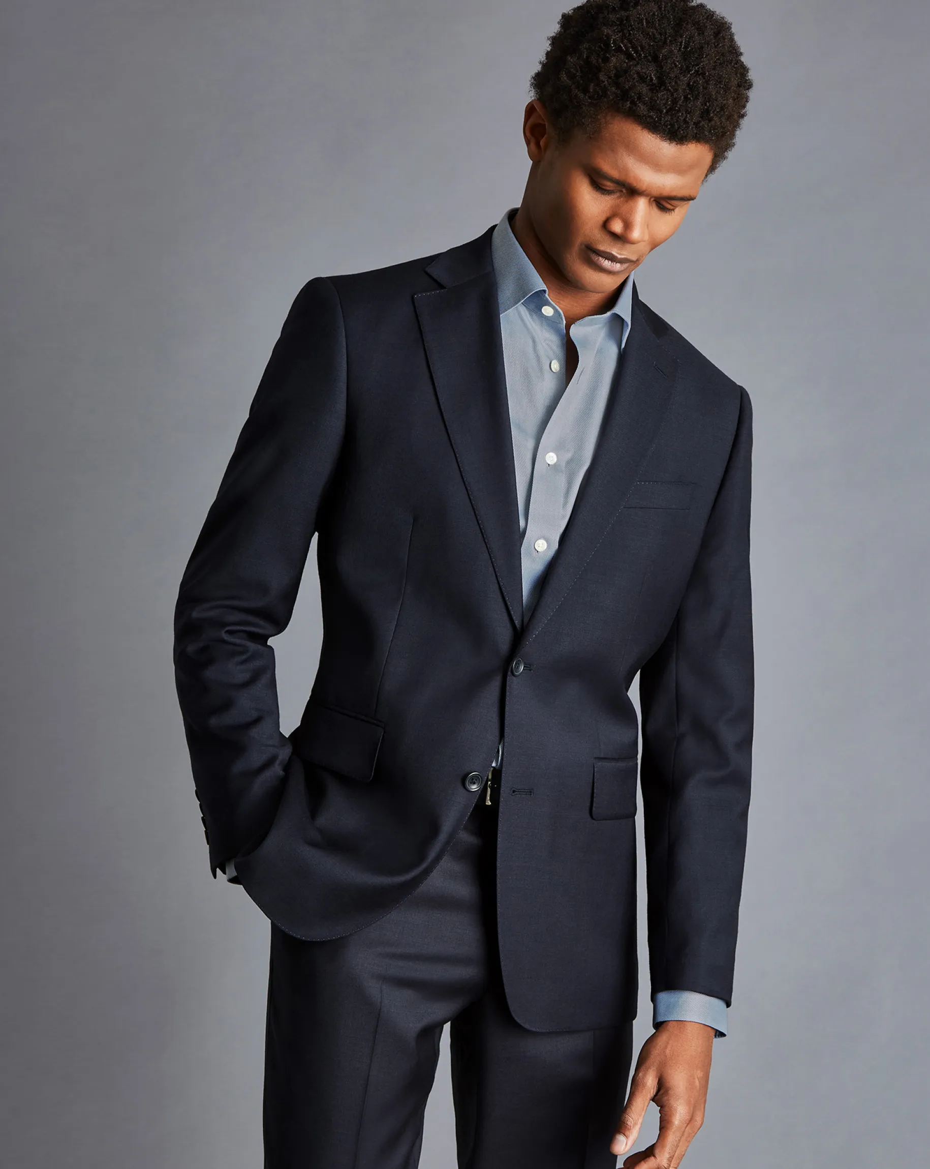 Shirt Sale|Dress Shirts<Charles Tyrwhitt Semi-Spread Collar Egyptian Cotton Hampton Weave Shirt - Steel Blue