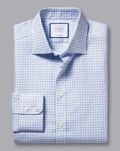 Shirt Sale|Dress Shirts<Charles Tyrwhitt Semi-Spread Collar Egyptian Cotton Twill Double Check Shirt - Ocean Blue