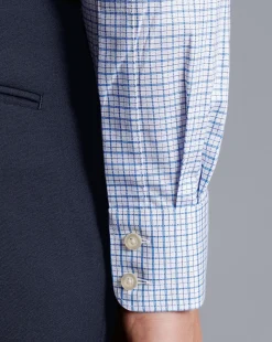 Shirt Sale|Dress Shirts<Charles Tyrwhitt Semi-Spread Collar Egyptian Cotton Twill Double Check Shirt - Ocean Blue