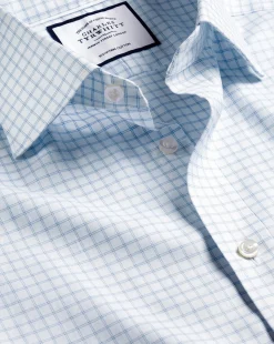 Shirt Sale|Dress Shirts<Charles Tyrwhitt Semi-Spread Collar Egyptian Cotton Twill Twin Check Shirt - Cornflower Blue