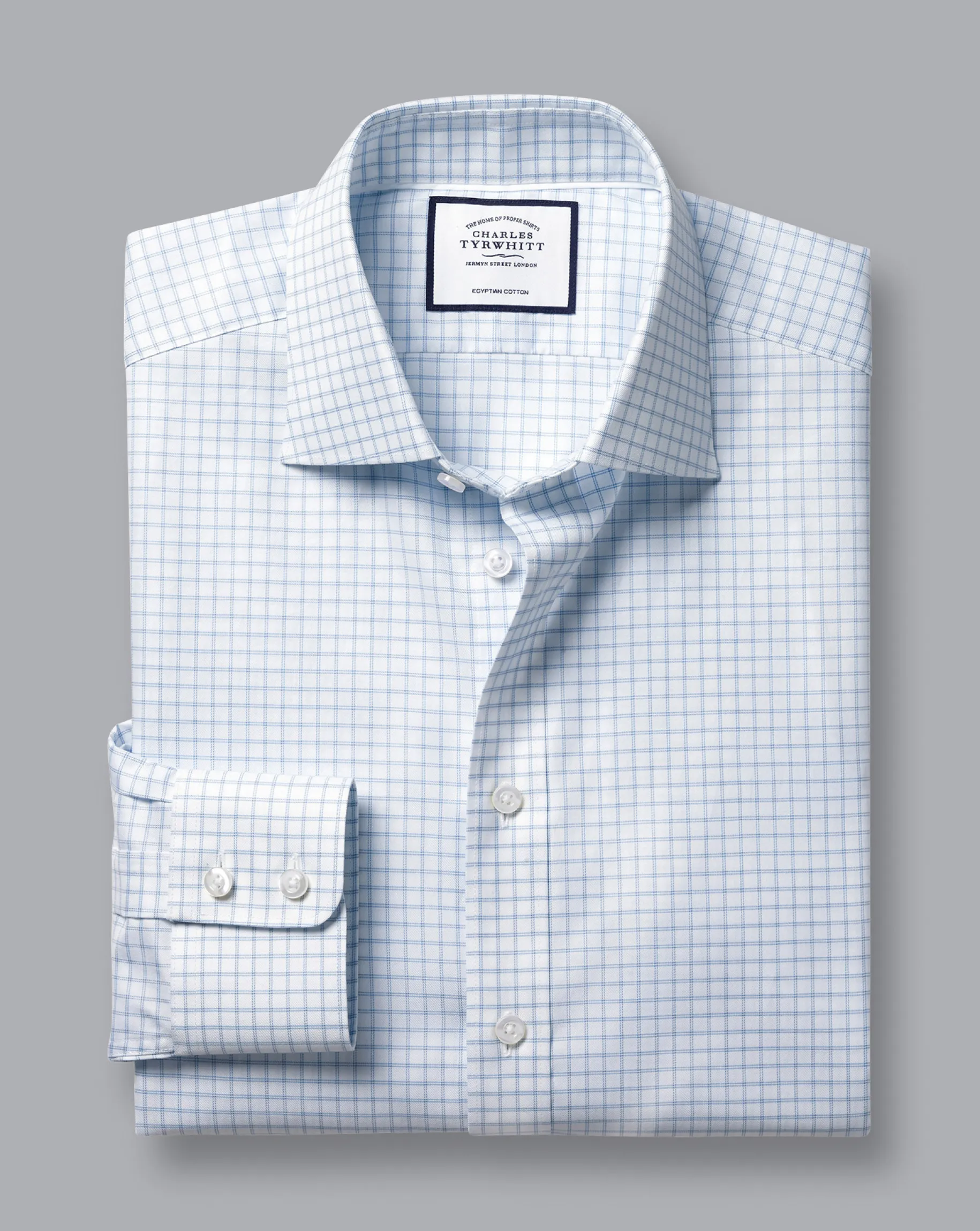 Shirt Sale|Dress Shirts<Charles Tyrwhitt Semi-Spread Collar Egyptian Cotton Twill Twin Check Shirt - Cornflower Blue