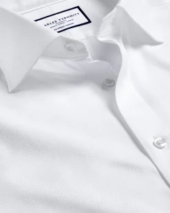 Dress Shirts|White Shirts<Charles Tyrwhitt Semi-Spread Collar Egyptian Cotton Hudson Weave Shirt - White