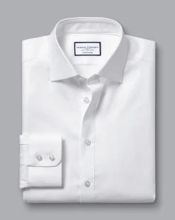 Dress Shirts|White Shirts<Charles Tyrwhitt Semi-Spread Collar Egyptian Cotton Hudson Weave Shirt - White