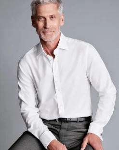 Dress Shirts|White Shirts<Charles Tyrwhitt Semi-Spread Collar Egyptian Cotton Hudson Weave Shirt - White