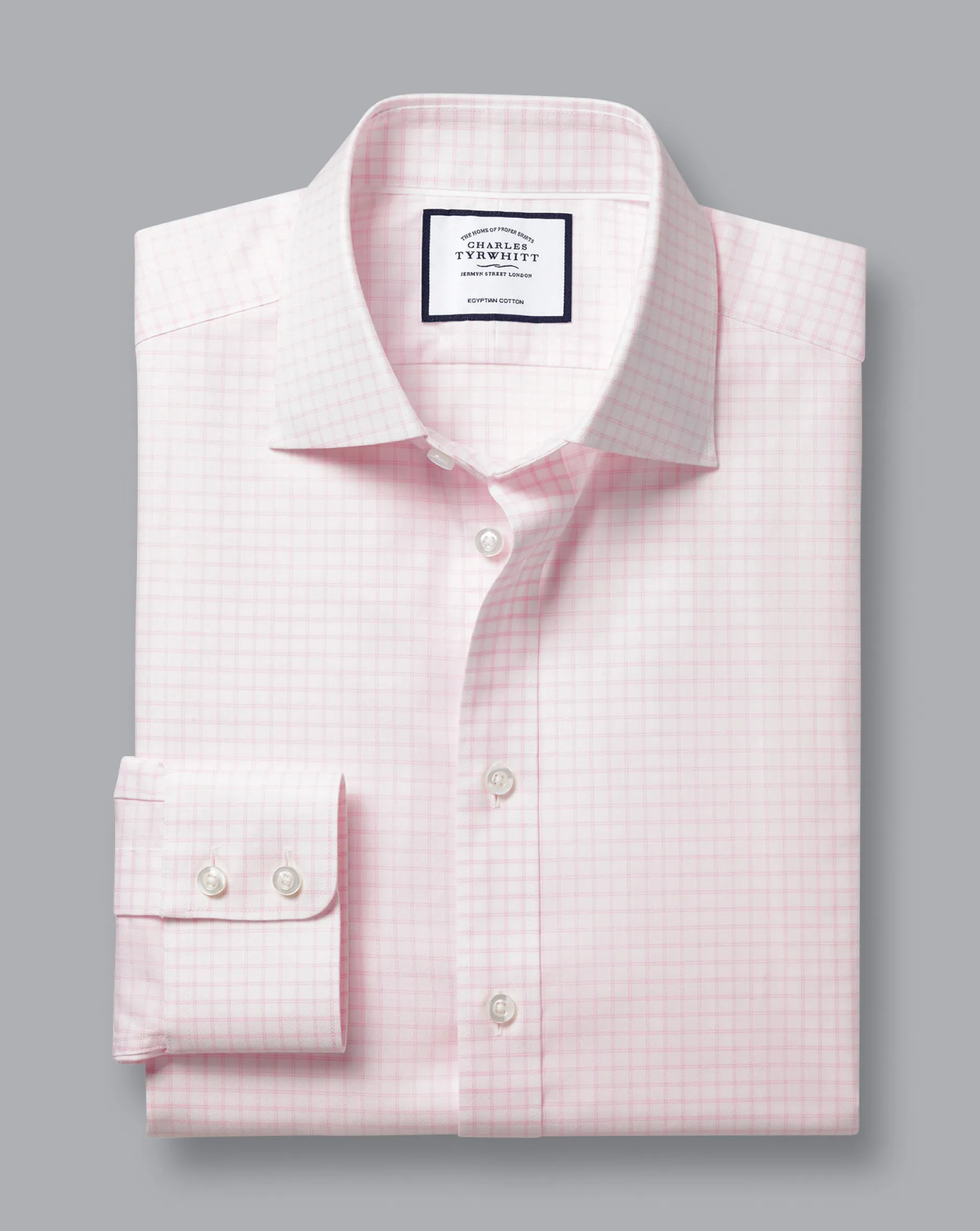 Shirt Sale|Dress Shirts<Charles Tyrwhitt Semi-Spread Collar Egyptian Cotton Twill Twin Check Shirt - Light Pink