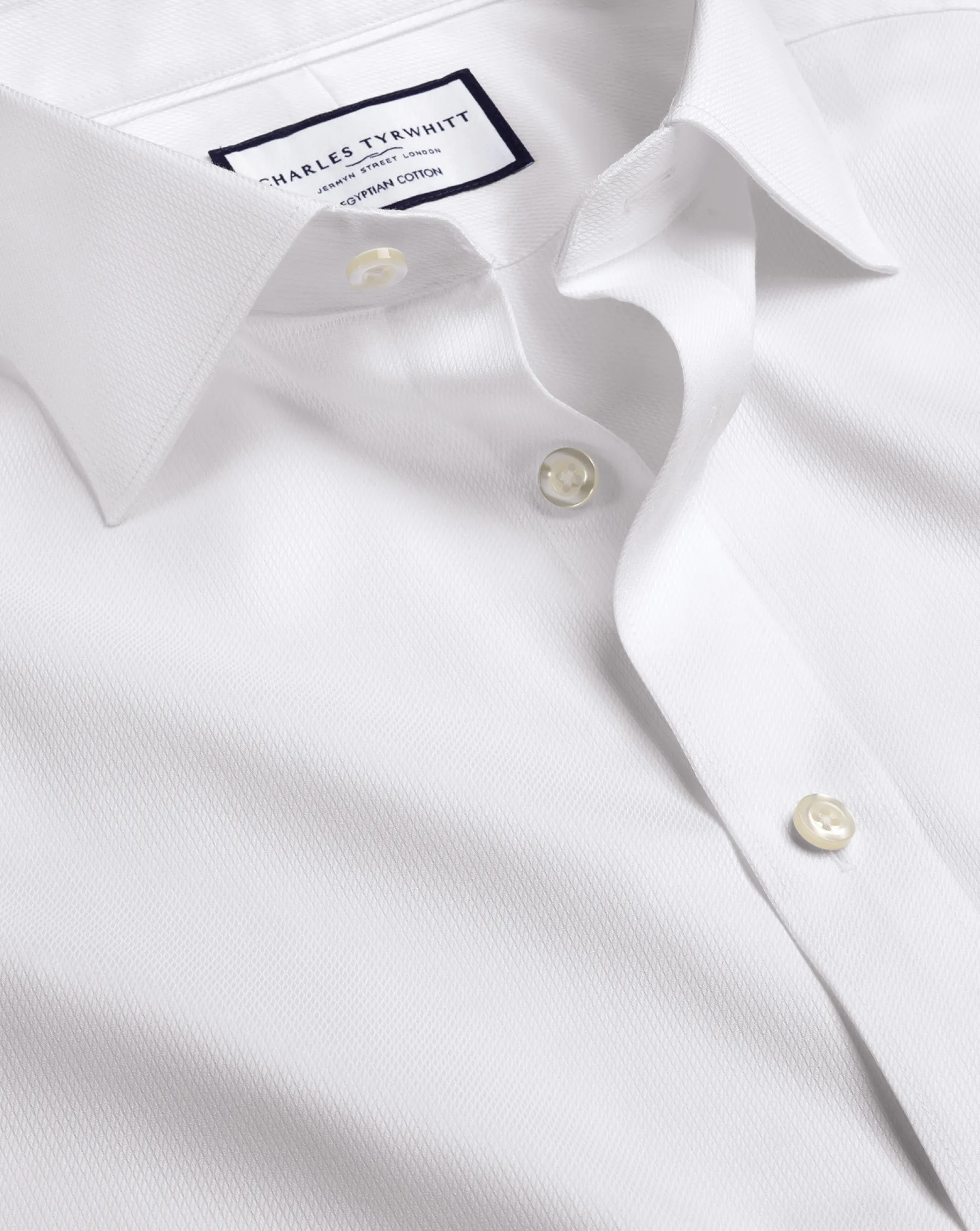 Dress Shirts|White Shirts<Charles Tyrwhitt Semi-Spread Collar Egyptian Cotton Windsor Weave Shirt - White