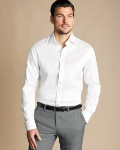 Dress Shirts|White Shirts<Charles Tyrwhitt Semi-Spread Collar Egyptian Cotton Windsor Weave Shirt - White