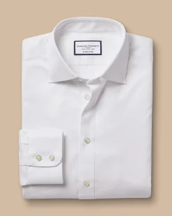 Dress Shirts|White Shirts<Charles Tyrwhitt Semi-Spread Collar Egyptian Cotton Windsor Weave Shirt - White