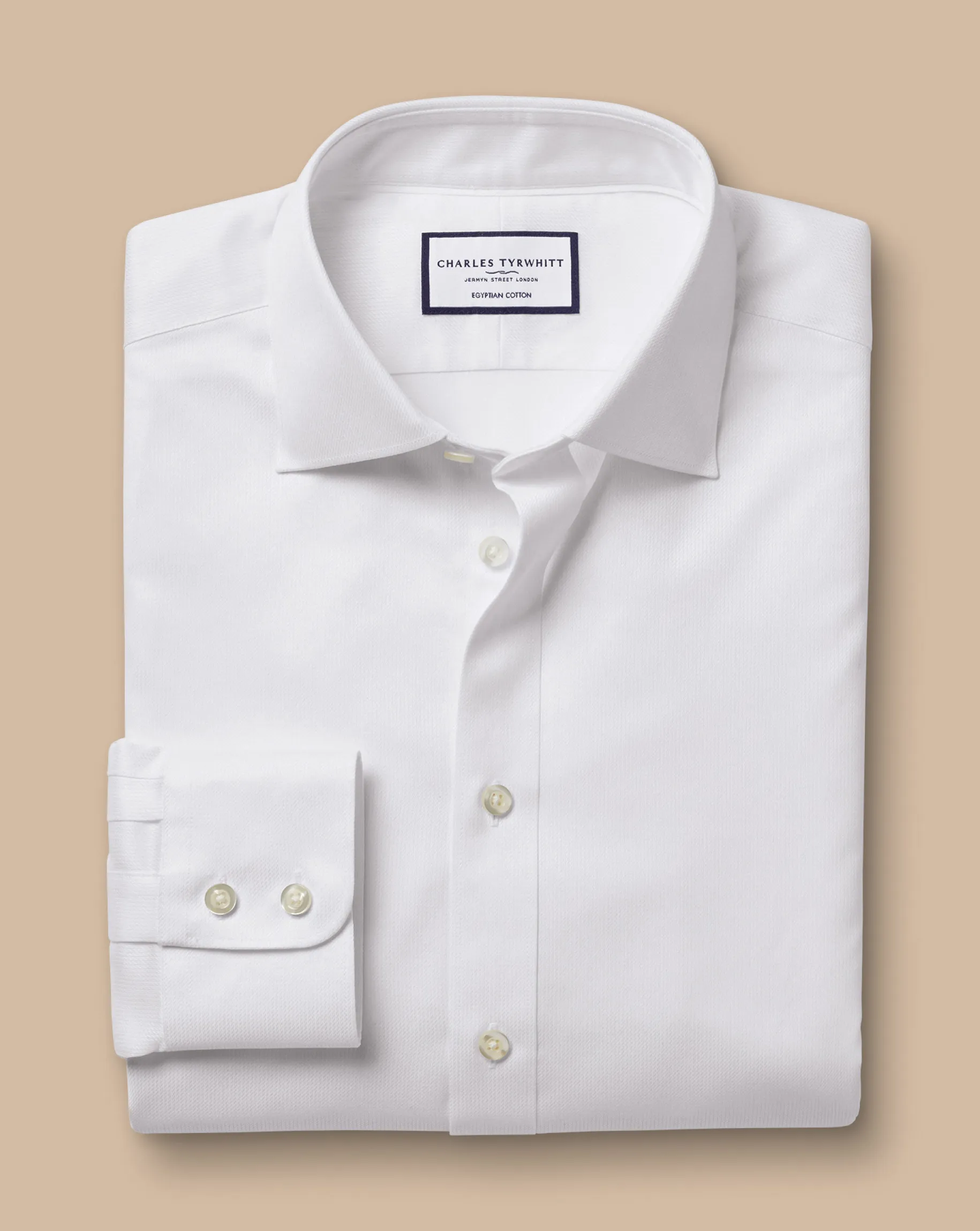Dress Shirts|White Shirts<Charles Tyrwhitt Semi-Spread Collar Egyptian Cotton Windsor Weave Shirt - White