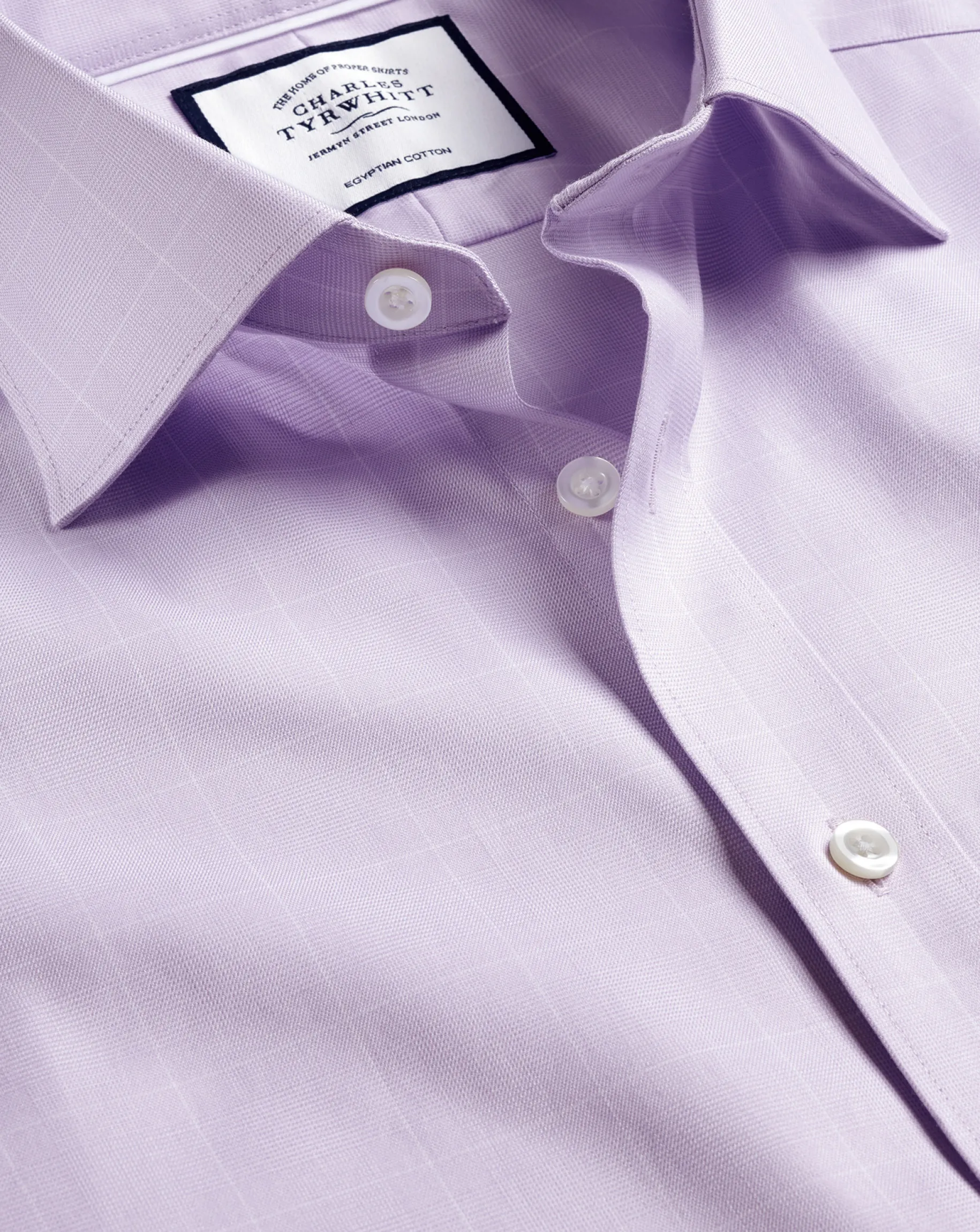 Shirt Sale|Dress Shirts<Charles Tyrwhitt Semi-Spread Collar Egyptian Cotton Twill Prince of Wales Check Shirt - Purple Lilac