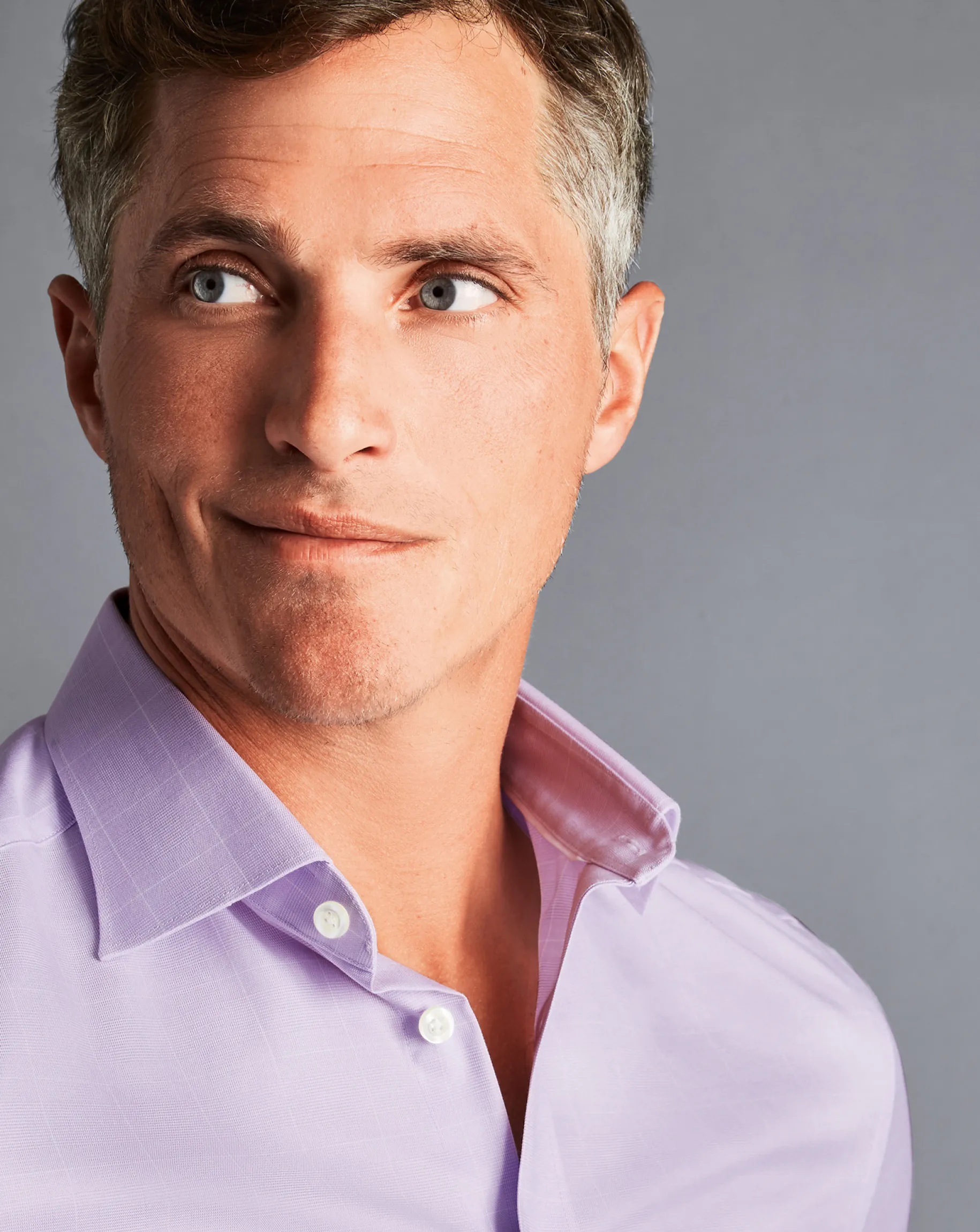 Shirt Sale|Dress Shirts<Charles Tyrwhitt Semi-Spread Collar Egyptian Cotton Twill Prince of Wales Check Shirt - Purple Lilac