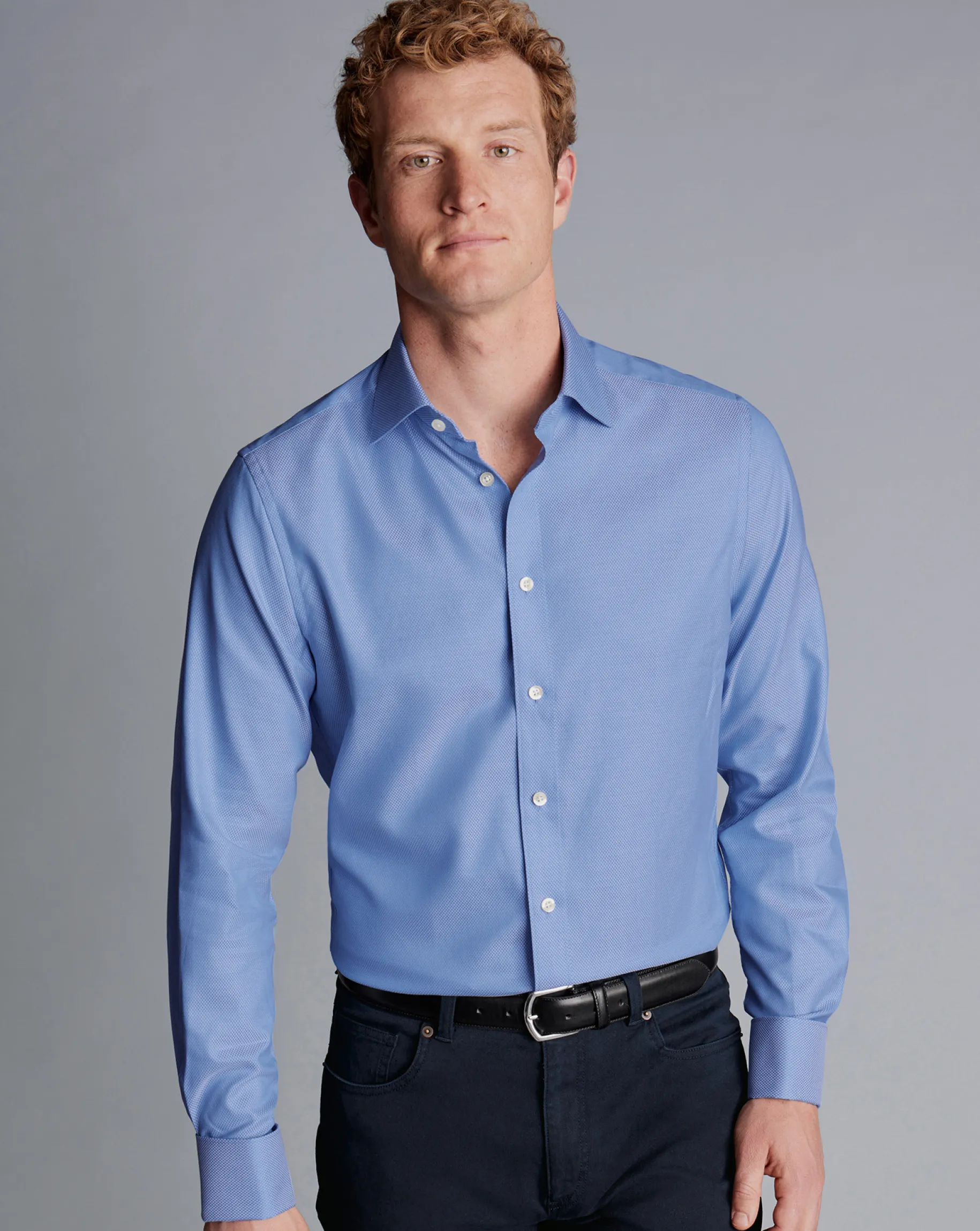 Shirt Sale|Dress Shirts<Charles Tyrwhitt Semi-Spread Collar Egyptian Cotton Hudson Weave Shirt - Cornflower Blue