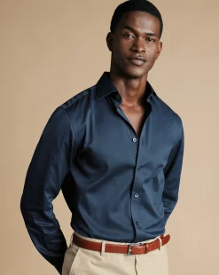 Dress Shirts|Blue Shirts<Charles Tyrwhitt Semi-Spread Collar Egyptian Cotton Windsor Weave Shirt - Steel Blue