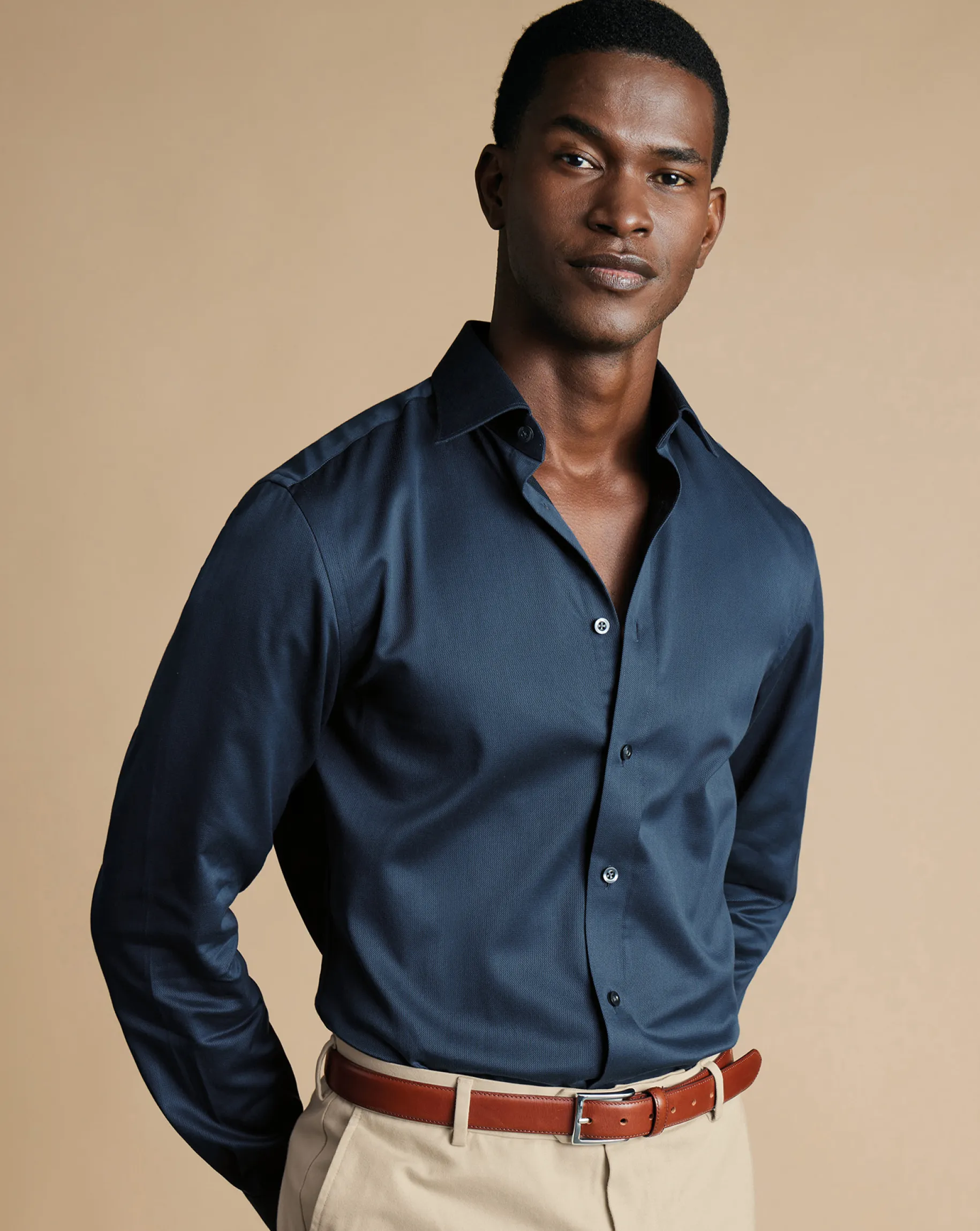 Dress Shirts|Blue Shirts<Charles Tyrwhitt Semi-Spread Collar Egyptian Cotton Windsor Weave Shirt - Steel Blue