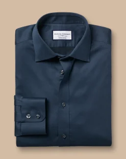 Dress Shirts|Blue Shirts<Charles Tyrwhitt Semi-Spread Collar Egyptian Cotton Windsor Weave Shirt - Steel Blue