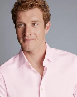 Shirt Sale|Dress Shirts<Charles Tyrwhitt Semi-Spread Collar Egyptian Cotton Hudson Weave Shirt - Light Pink