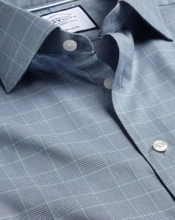 Shirt Sale|Dress Shirts<Charles Tyrwhitt Semi-Spread Collar Egyptian Cotton Twill Prince Of Wales Shirt - Steel Blue