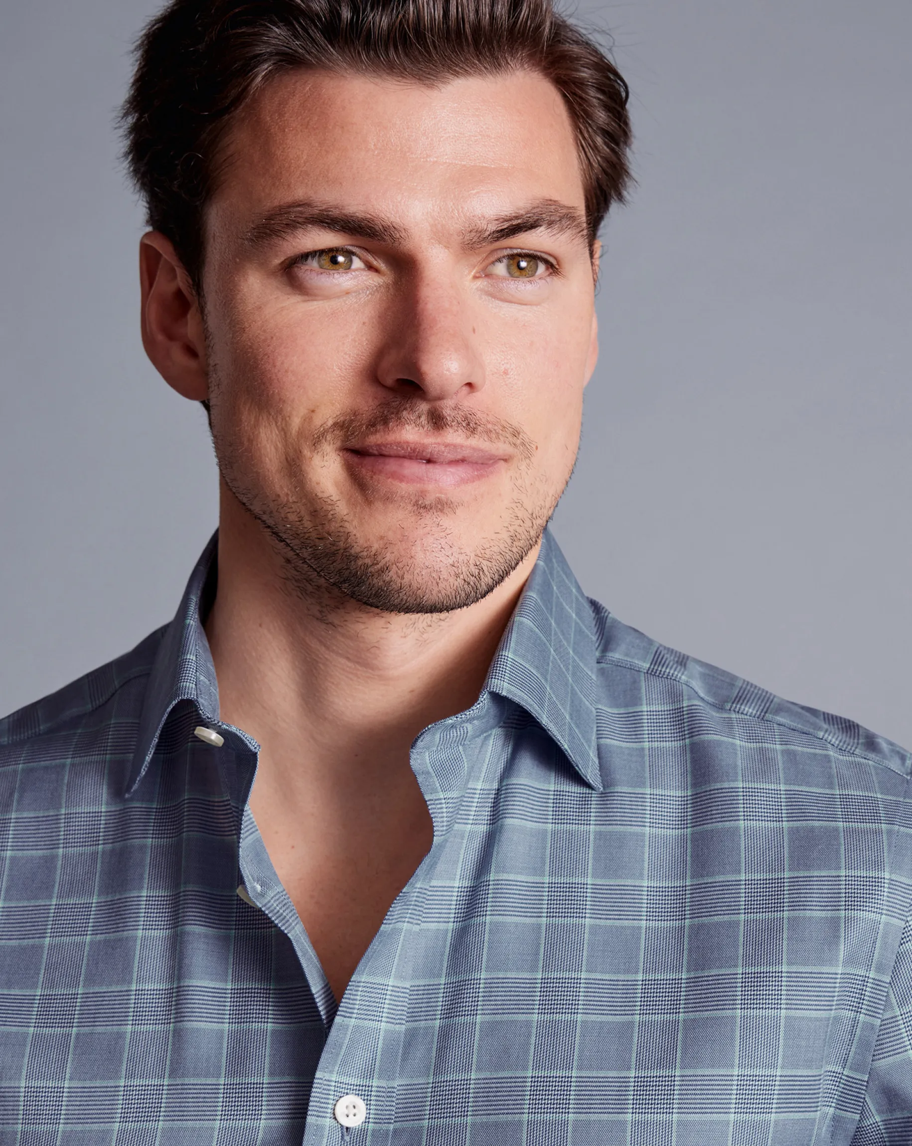 Shirt Sale|Dress Shirts<Charles Tyrwhitt Semi-Spread Collar Egyptian Cotton Twill Prince Of Wales Shirt - Steel Blue