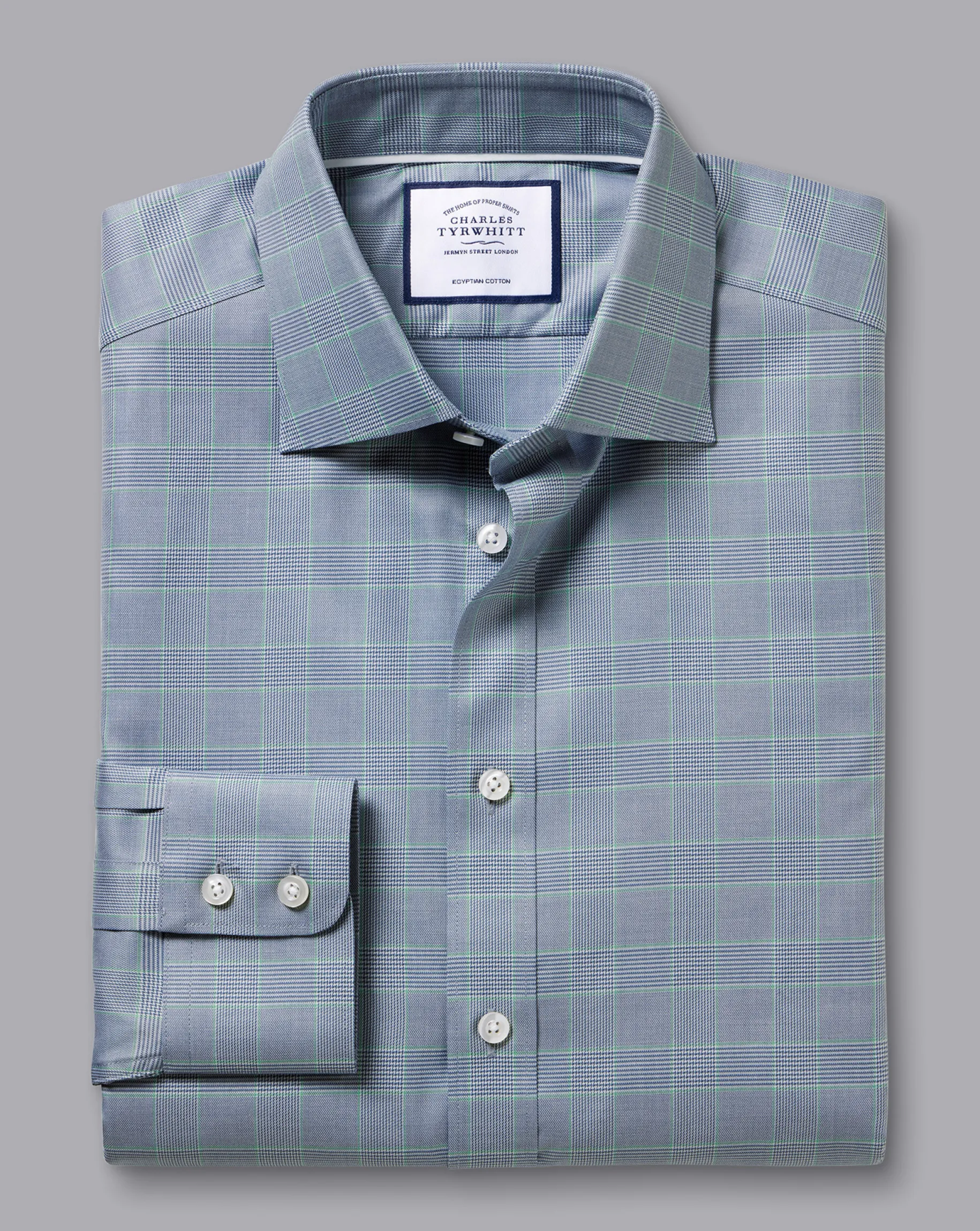 Shirt Sale|Dress Shirts<Charles Tyrwhitt Semi-Spread Collar Egyptian Cotton Twill Prince Of Wales Shirt - Steel Blue