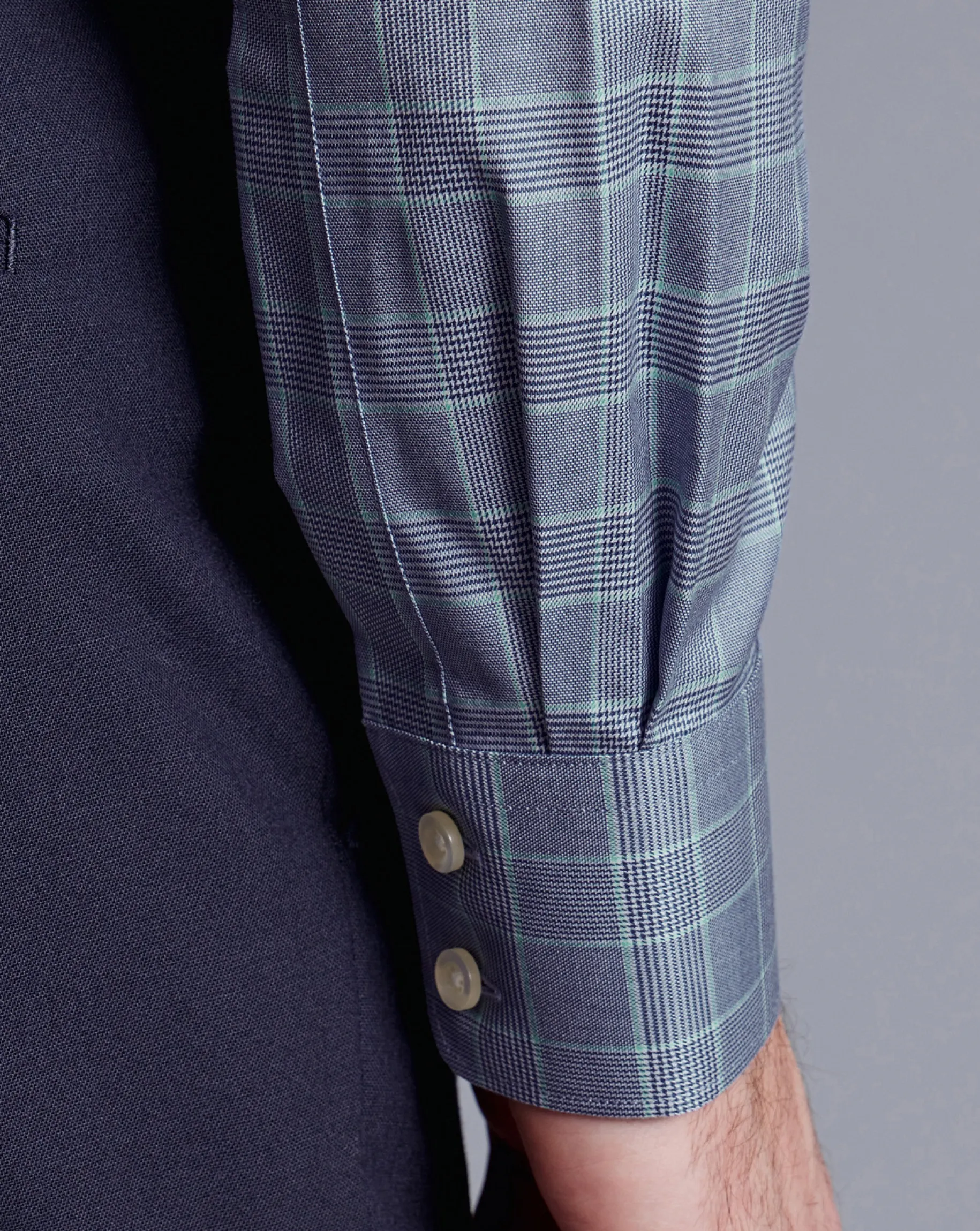 Shirt Sale|Dress Shirts<Charles Tyrwhitt Semi-Spread Collar Egyptian Cotton Twill Prince Of Wales Shirt - Steel Blue