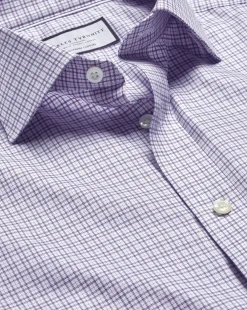 Dress Shirts|S<Charles Tyrwhitt Semi-Spread Collar Egyptian Cotton Multi Check Shirt - Mauve Purple